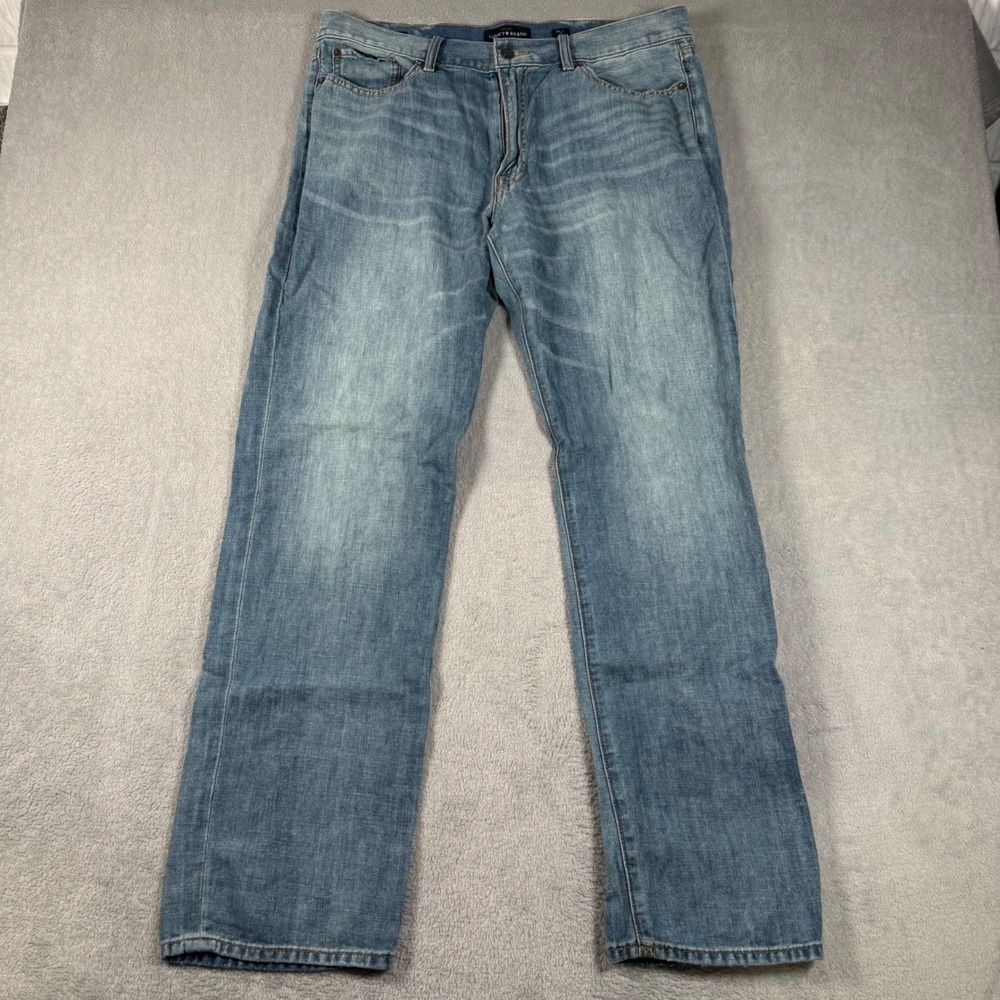 Lucky Brand 363 Straight Jeans Mens 36x32 Cotton Linen Blend Light Wash 7MD10348